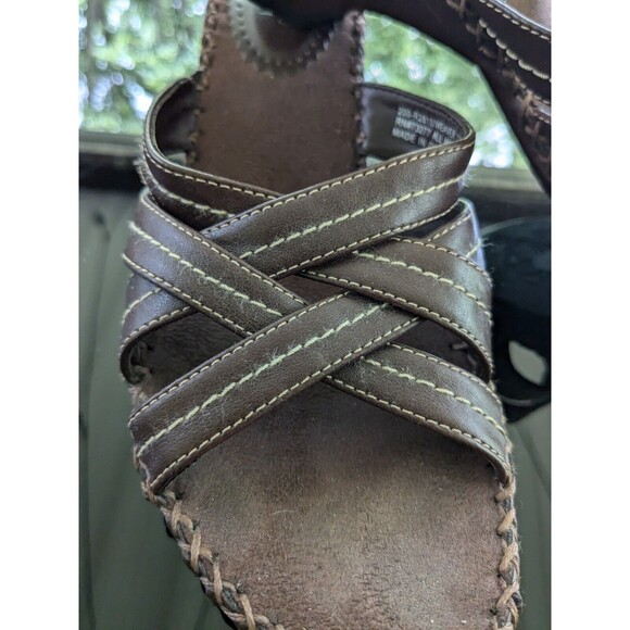 Rialto Sandals Womens Size 7.5 Sadie Comfort Brown Strappy Wedge Heel Stitching - Picture 3 of 11